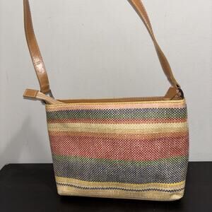 Vintage Woven Straw Shoulder Bag Multicolor Striped Tote Boho Summer Handbag